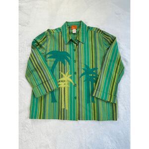Hearts of Palm 100% Cotton Shacket, Size 14, Embroidered Palm Trees, Eclectic